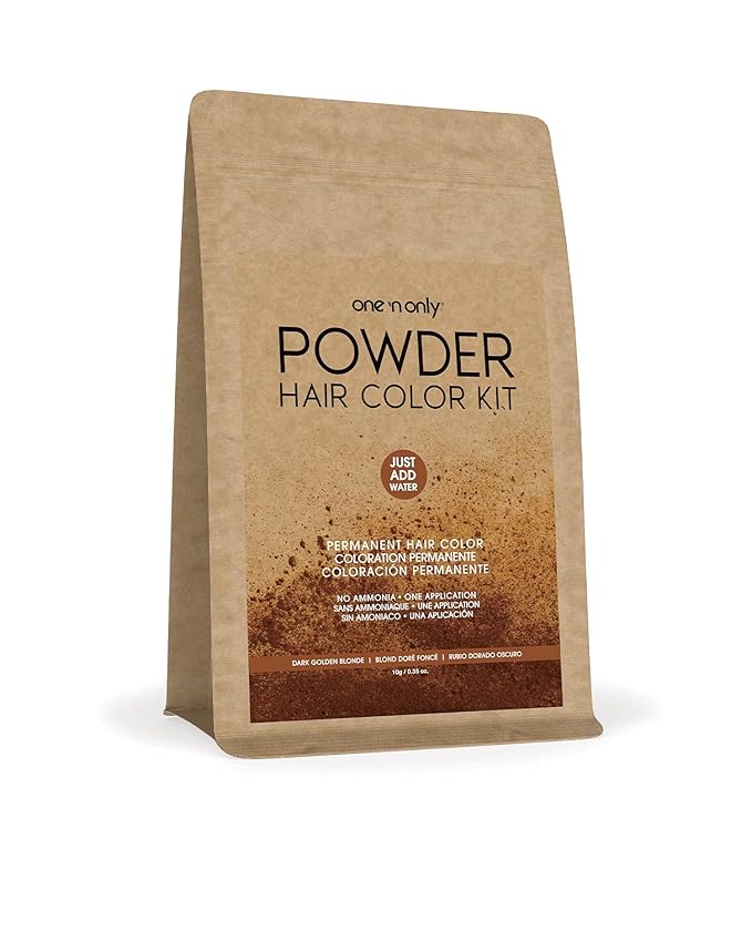 One N' Only Powder Hair Color Kit, Dark Golden Blonde, Permanent Color in Single Application, 100% Gray Hair Coverage without Lift, Just Add Water - No Developer Needed, Vegan and Cruelty Free