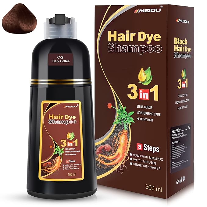 IIIMEIDU Gray Hair Coverage Shampoo - 3 in 1 Herbal Ingredients, Natural Chestnut Brown Shampoo for Women and Men (500ml)
