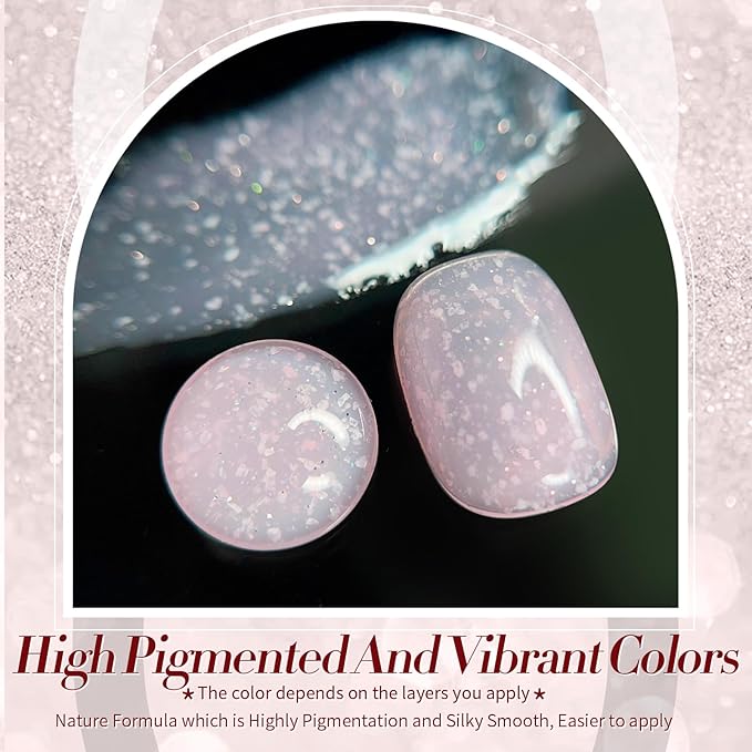 Born Pretty Jelly Gel Nail Polish, Shimmer Glitter Snow Jelly, Milky Pink Translucent Natural Nail Polish, Manicure Salon DIY for Women Girls 15ML