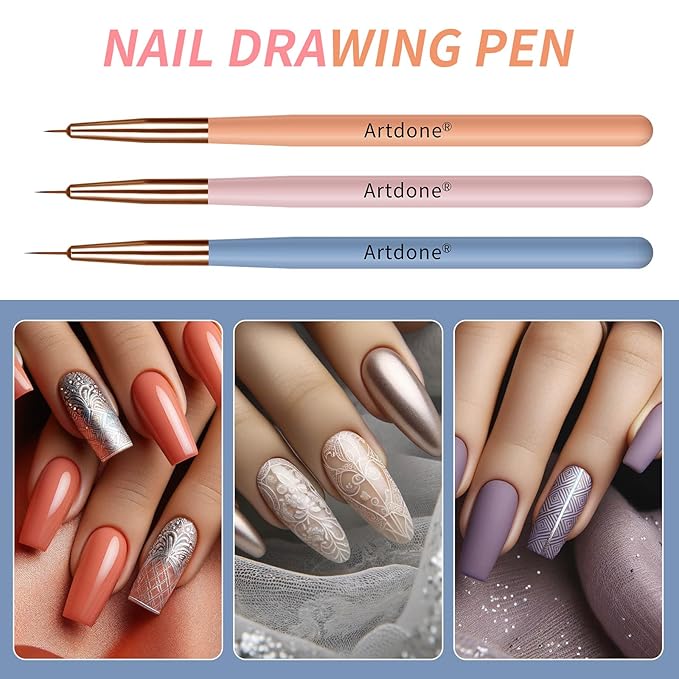 Artdone Nail Dotting Tools Double-ended Nail Art Brushes Kit Nail Art Gel Polish Liner Brushes Design Pen For Nail Drawing And Nail Paint Brushes Small Detail Brushes