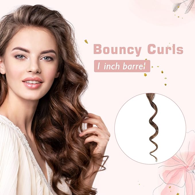 1 Inch Curling Iron, Dual Voltage Hair Curling Iron Heat up to 450°F, Professiona Curling Wand Ceramic Tourmaline(Rose Gold)