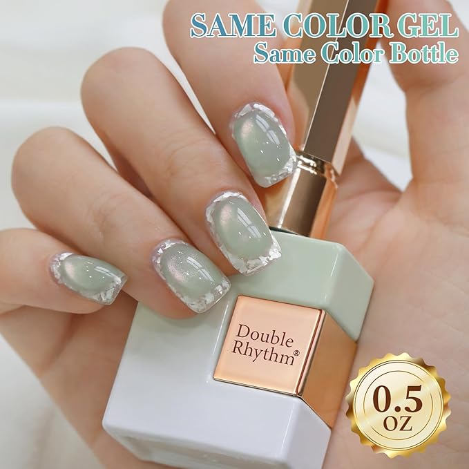 Double Rhythm 0.5 OZ Cat Eye Gel Polish with Magnet 15ML Holographic Glitter Shimmer Translucent Jelly Color Magnetic Nail Polish Salon DIY at Home (Light Green-MC1212)