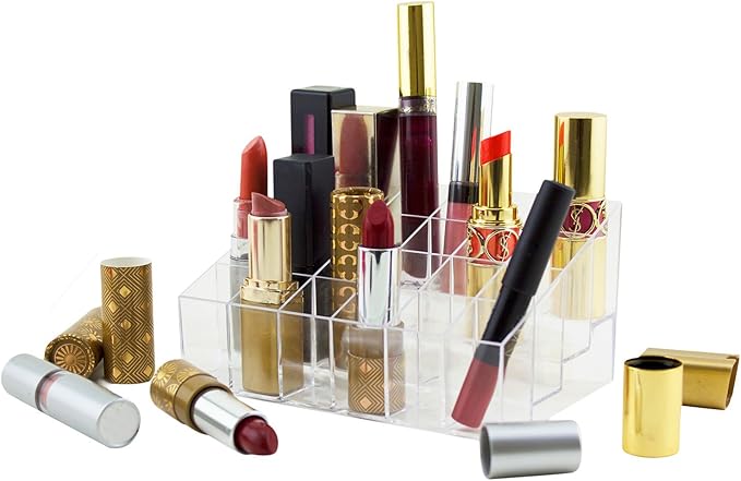 Super Z Outlet Transparent Cosmetic Makeup Organizer for Lipstick, Brushes, Bottles, and More. Clear Case Display Rack Holder