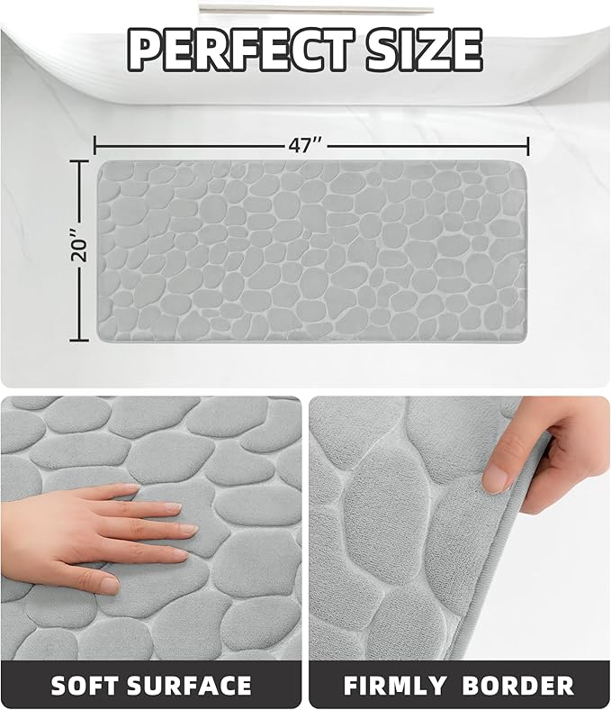 YIHOUSE Memory Foam Runner Rug, Cobblestone Bathroom Runner Rugs Super Water Absorbent Bath Mats for Bathroom Machine Washable Bath Rugs for Hallway Bedroom Laundry Room(20 x 47,Light Gray)