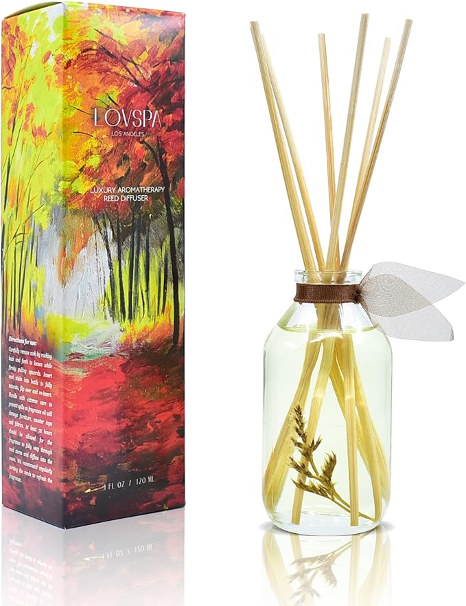 LOVSPA Reed Diffuser Set, Cashmere Woods Scented Oil Diffuser with Sticks, Home Fragrance Accessories for Bathroom Shelf Decor, Aroma Diffusers for Home or Office Fall Decor, USA Made