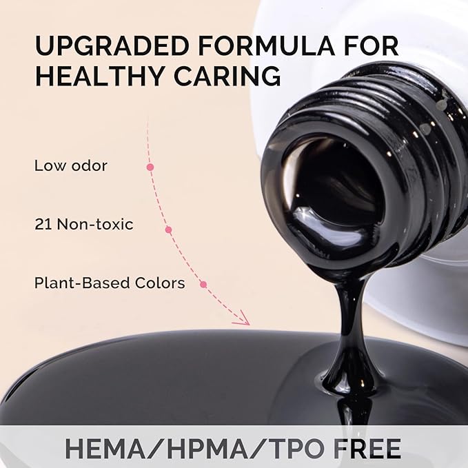MelodySusie Fleurwee Plant Based Gel Nail Polish, Black Nail Polish Hema Free 21 Non Toxic Long Lasting No Chip Finger Toe Nail Art Manicure Salon DIY at Home Gifts for Women P03