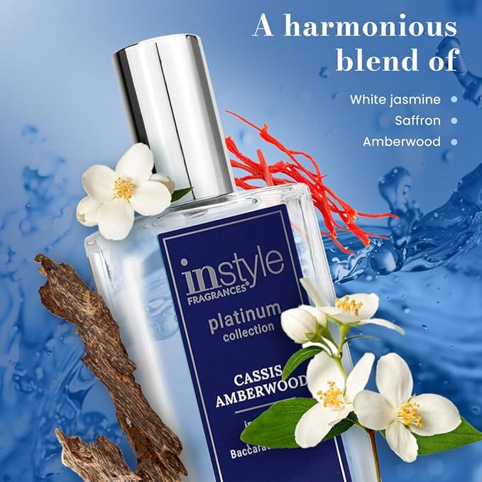 Instyle Fragrances, Platinum Collection, Cassis Amberwood, Inspired by MFK’s Baccarat Rouge 540, Women’s Eau de Parfum, CLEAN, Vegan, Paraben-Free, Never Tested on Animals, 3.4 Fluid Ounces