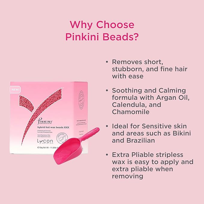 Lycon PINKINI Brazilian Hard Wax Beads for Hair Removal, Effortless Bikini Waxing with Professional-Grade Soothing Formula, Suitable for Sensitive Skin, 5kg