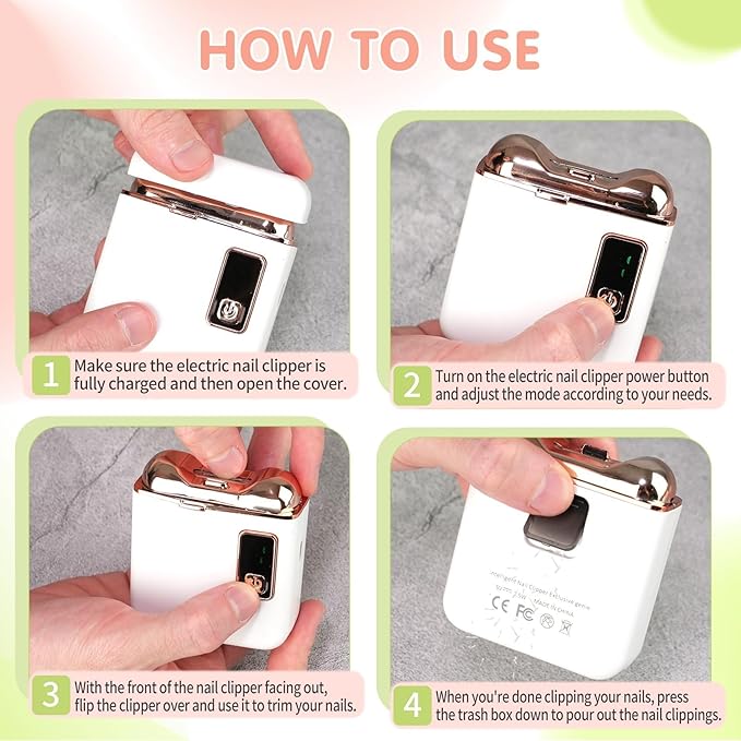 Electric Nail Clipper with LED Light, USB Rechargeable Nail Trimmer, 3-Speed Fingernail Manicure for Baby, Kids, Seniors, and Adults - Perfect for Elderly Nail Care (White)