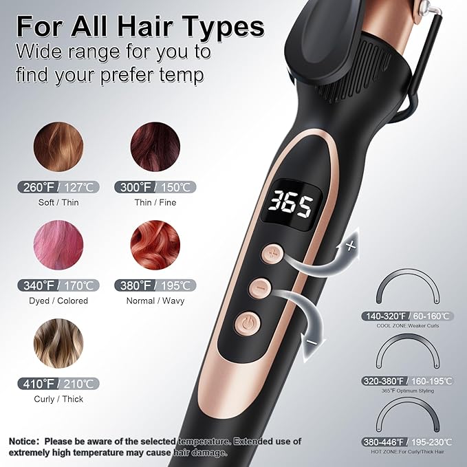Curling Iron for Salon & Home, 1 Inch Instant Heat Curling Wand for Long Hair, Clipped Large Barrel(7.3 in), Professional 1 in (32mm) Hair Curlers up to 446°F, Dual Voltage Travel Waving Tool