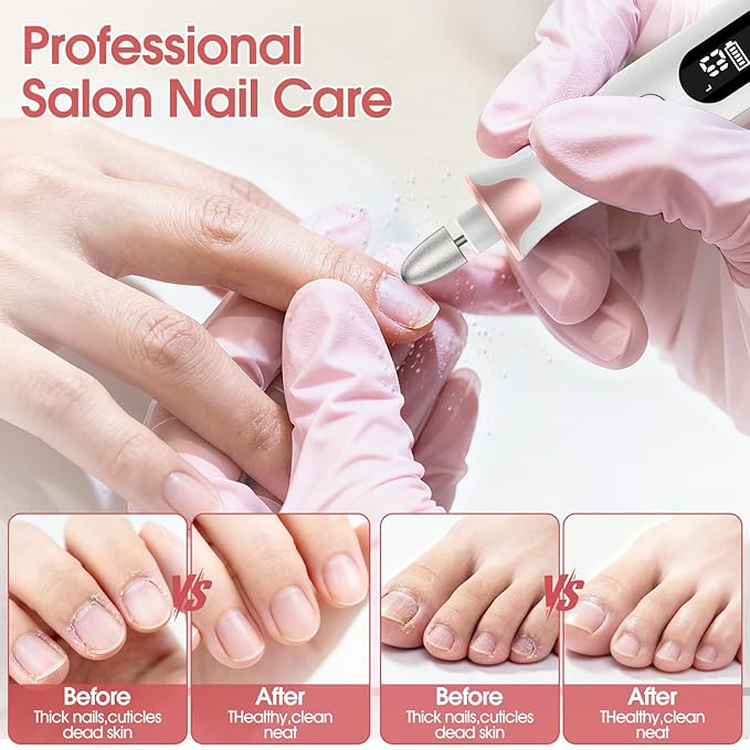 Electric Nail Drill Kit, Haootadiy Professional Manicure Pedicure Set Rechargeable with Nail Drill Bits Sanding Bands, Cordless Electric Nail File Buffer for Acrylic Gel Dip Powder Nails Grind Trim