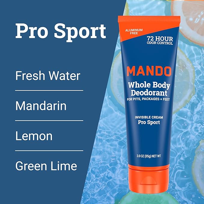 Mando Whole Body Deodorant For Men - Invisible Cream - 72 Hour Odor Control - Aluminum Free, Baking Soda Free, Skin Safe - 3 Ounce Tube (Pack of 2) - Pro Sport and Mount Fuji