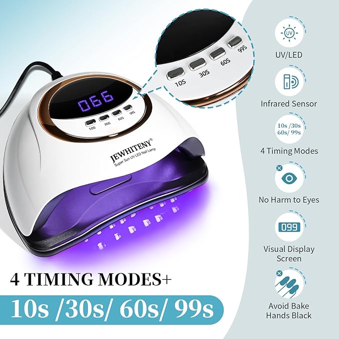 JEWHITENY White U V LED Lamp for Nails:Fast Nail Dryer for Gel Polish with 4 Timers and Automatic Sensor Professional LED Nail Lamp Manicure Tool