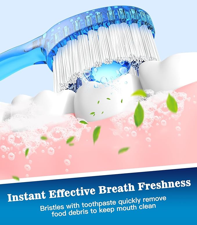 48 Pack 5 in 1 Disposable Mini Toothbrushes with Toothpaste, Floss, Pick & Tongue Scraper, Individually Wrapped, Portable Toothbrush Travel Set for Kids Adults, Mint Flavor