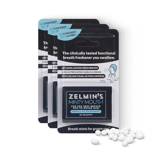 Zelmin's Minty Mouth Breath Freshener - (3 Pack) Long Lasting Bad Breath Treatment for Adults, Instant Freshness Helps with Dry Mouth, Natural Breath Mints for Travel, Alcohol-Free, Keto, Gluten-Free