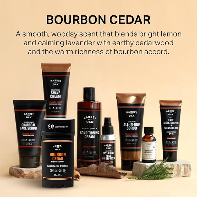 Barrel & Oak Aluminum Free Deodorant for Men, Natural Men's Deodorant with Patchouli & Cedar Essential Oil for Delicate Skin, Grooming Kit Gifts for Men, Bourbon Cedar, 2.7 oz