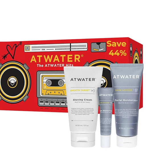 ATWATER Men’s Facial Skin Care Kit – Skin Armor Facial Moisturizer, Eye Armor Depuffing Cream & Smooth Target Shave Cream – Antioxidant-Rich, Non-Toxic, Vegan
