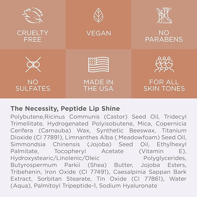 Cote Beauty's Euphoria Peptide Lip Shine, Ultra Hydrating & Long-Lasting Shimmery Sheer Nude Plumping Lip Gloss for Women with Hyaluronic Acid, Shea Butter & Jojoba Oil, Vegan & Cruelty-Free, 0.12FlOz