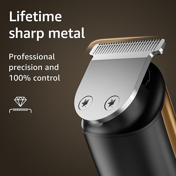 SHPAVVER Beard Trimmer for Men: Professional Barber Hair Clippers - 12-in-1 Cordless Grooming Kit - Waterproof Electric Razor with Turbo Speed & Precision Blades, Gold