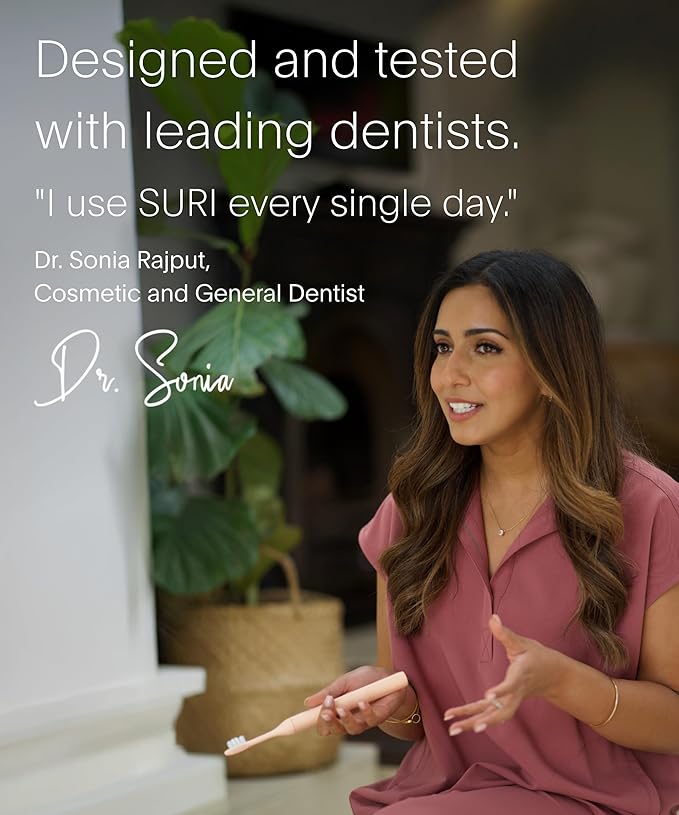 SURI 1.0 Sonic Electric Toothbrush | 1 Month+ Battery | Designed in California | Electric Toothbrush for Adults | Travel Toothbrushes | Tooth Brush | Pink