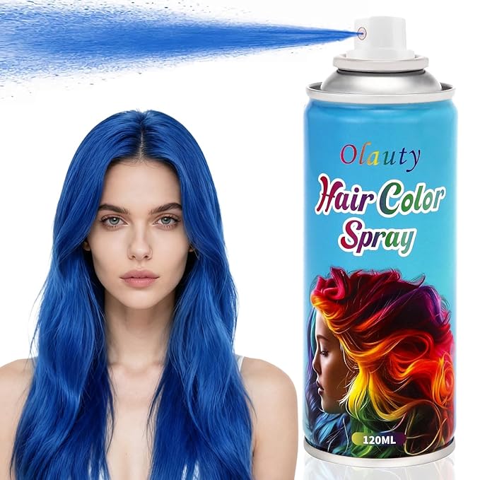 Temporary Hair Dye, Hair Color Spray for Women and Kids, Washable Purple Hair Spray, One-Time Use, Non-Sticky Root Touch Up, Natural Hair Color Wax for Party, Cosplay, Halloween, Christmas (Blue)