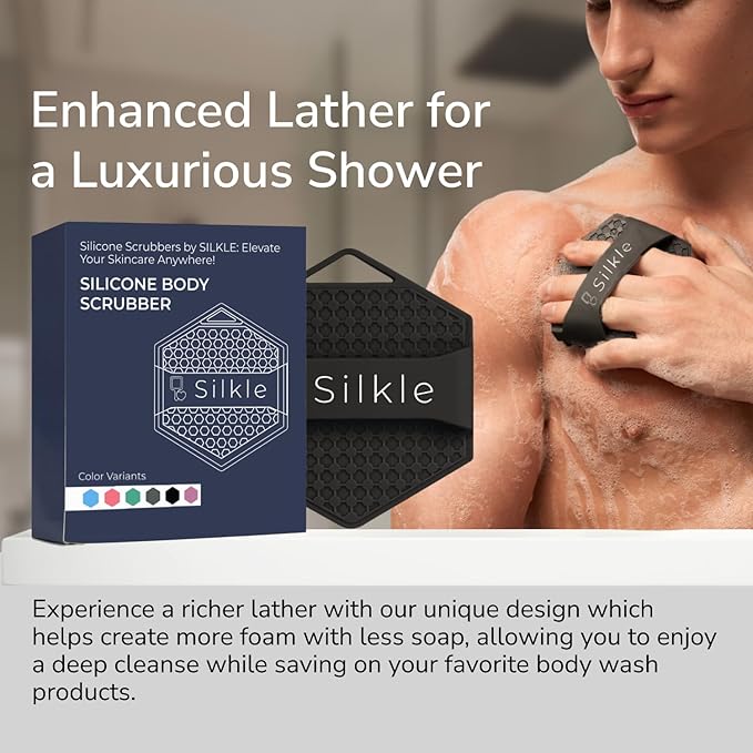 Silicone Body Scrubber - Exfoliating Bath Brush and Skin Cleanser - Shower Sponge for Gentle Body Scrub and Wash - Silicone Scrubbing Care Tool for a Refreshed and Renewed You - Black