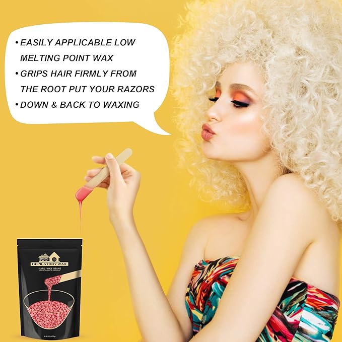 Hard Wax Beans Hair Removal Kit, Lifestance Hard Wax Kit Delilatory Wax Beads for Facial, Brazilian Bikini, Underarms, Back and Chest, Legs At Home Waxing 1lb Pink Wax Refill