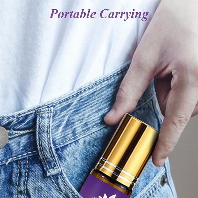 Lavender Essential Oil Roll On, Mumianhua Pre-Diluted Lavender Oil, Therapeutic Grade Aromatherapy Oil for Relaxation, Focus Pulse Points, Pillow, Skin, Massage Portable 0.33Oz Pocket Size