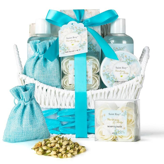 Christmas Gifts for Women, Spa Gift Baskets for Ladies 8pcs Gardenia Tulip Bath Gift Sets with Body Lotion, Spa Gifts for Mother Luxury Spa Gift Basket for Women, Relaxing Spa Birthday Gifts