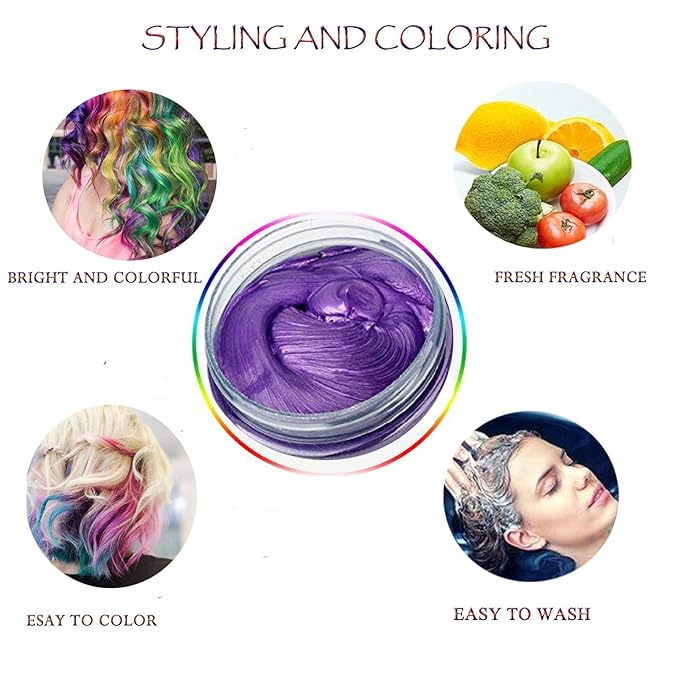 Purple Hair Color WAX 4.23 oz, Instant Hair Dye Wax, Natural Temporary Hair Color for Men and Women, Party, Daily Use, Cosplay