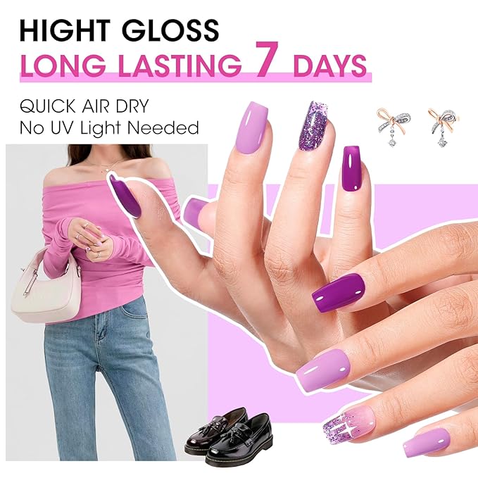 GELLEN Halloween Purple Nail Polish with Base Top Coat, 4-Color Fall Winter Regular Nail Polish Air Dry for Finger Toe Nails Home Salon Women Girls Gifts, Not UV Gel, Hema Free, Non Toxic, TPO Free