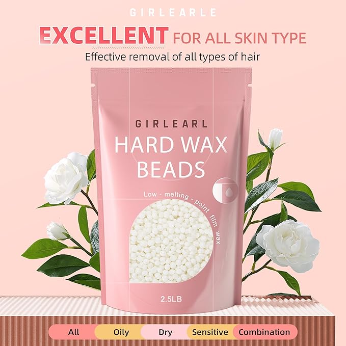 2.5lb Unscented Wax Beads for Hair Removal, Brazilian Bikini Hard Wax for Women Men, Hard Wax beads Perfect for Full Body Legs, Face and Underarms at Home Waxing Beads for Sensitive Skin