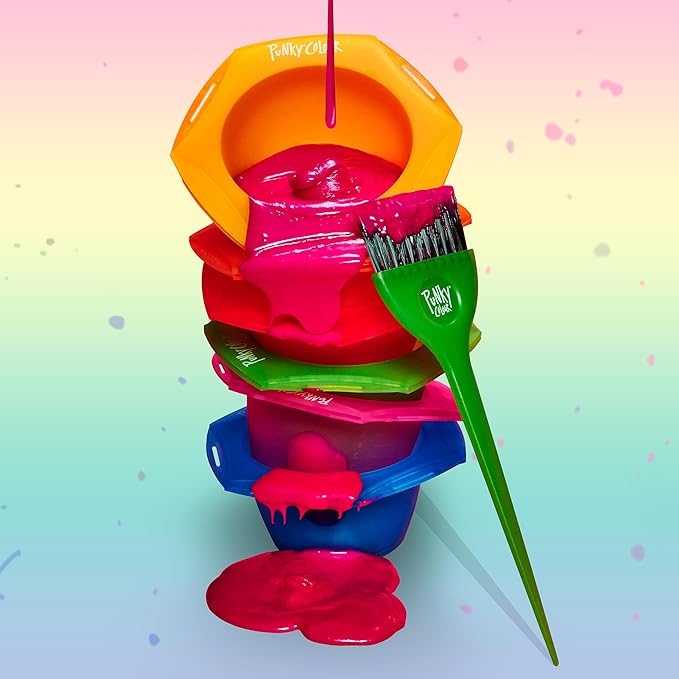 Punky Rainbow Tint Hair Dye Brush and Bowl Set - Multi-Color Hair Coloring Kit with Dye Mixing Bowls & Brushes, DIY Dyeing & Bleaching for Salon & At-Home Use