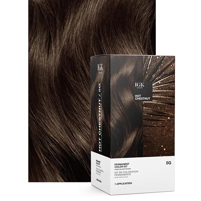 IGK Permanent Hair Color Kit | 5G Hot Chestnut - Warm Golden Brown | 100% Gray Color Coverage + Strengthen + Shine | Ammonia Free