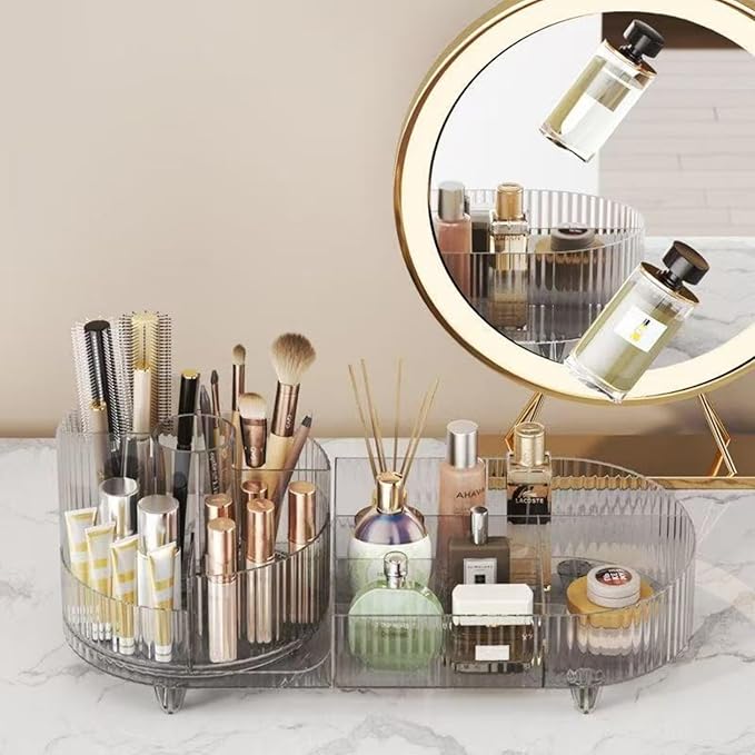 Rotating Large Capacity Cosmetic Display Case,Bathroom Counter Organizer Countertop Storage,Cosmetics Skincare Shelf Organizer (Clear)