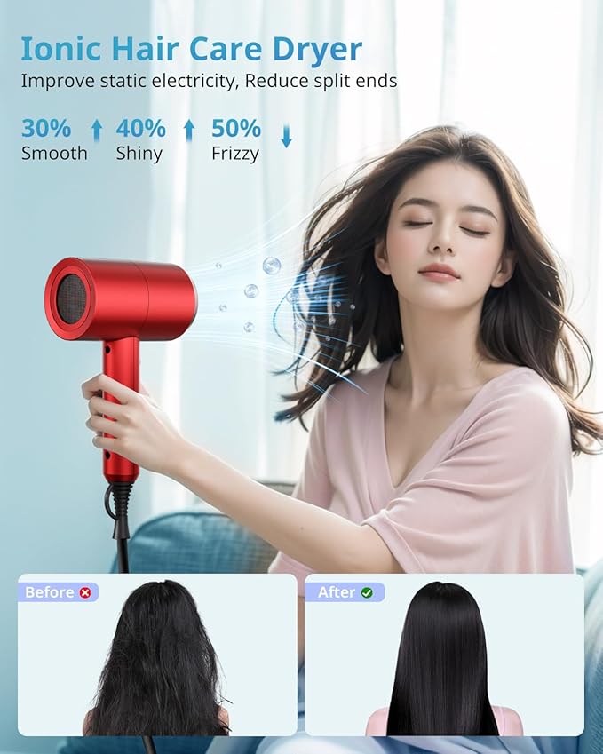 SHRATE Lightweight Ionic Hair Dryer with Diffuser - Powerful 1800W Blow Dryer for Fast Drying - Professional Low Noise Mini Hair Dryer for Travel, Gifts, Hair Styling