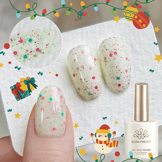 Born Pretty Christmas Jelly Glitter Gel Nail Polish Kit,Milky White Shimmer Reflective Color,Soak Off LED U V Nail Art Gel for Salon-Quality Manicure at Home