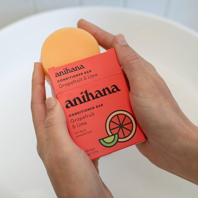 ANIHANA Conditioner Bar for Dry Damaged Safe For Color Treated Hair Moisturizing Hydrating Healthy Looking Hair Paraben Free Grapefruit and Lime 2.1 oz