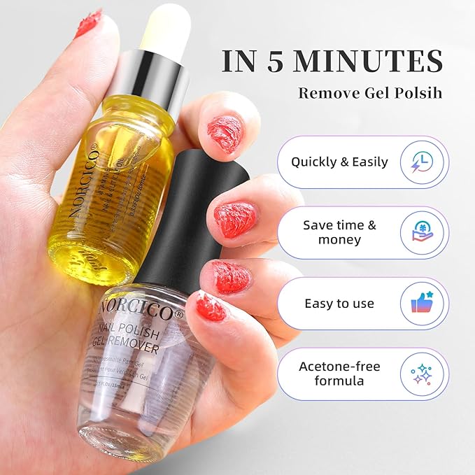 Gel Polish Remover (15ml), Cuticle Oil (10ml) & Essential Tools, Fast-Acting, Low Odor Gel Remover for Nails in 2-5 Minutes, Gentle Nourishing Treatment for Healthy Nails – Salon-Pro Home Manicure Kit