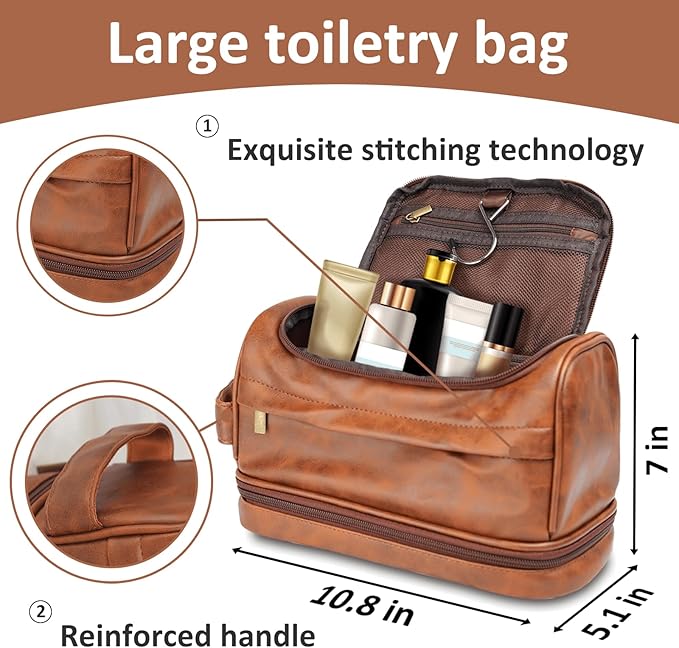 Personalized Toiletry Bag for Men - Custom Engraved Leather Travel Kit Accessories, Waterproof Shaving Kit Gift for Dad, Husband, Groomsmen, Boyfriend (Christmas, Birthday, Father’s Day, Anniversary)