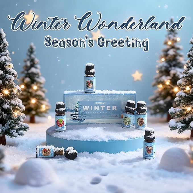 Winter Essential Oils Set, ARVIDSSON Holiday Fragrance Oil for Diffuser, Cinnamon, Christmas Wreath, Apple Cider, Gingerbread, Cranberry, Winter Mint Scented Oils for Home