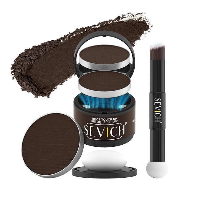 SEVICH Magnetic Hairline Powder with Brush | Refillable Root Touch Up for Sparse Hairlines & Gray Coverage | Waterproof, Sweat-Proof & Smudge-Proof | Natural & Invisible Hair Concealer (Brown)