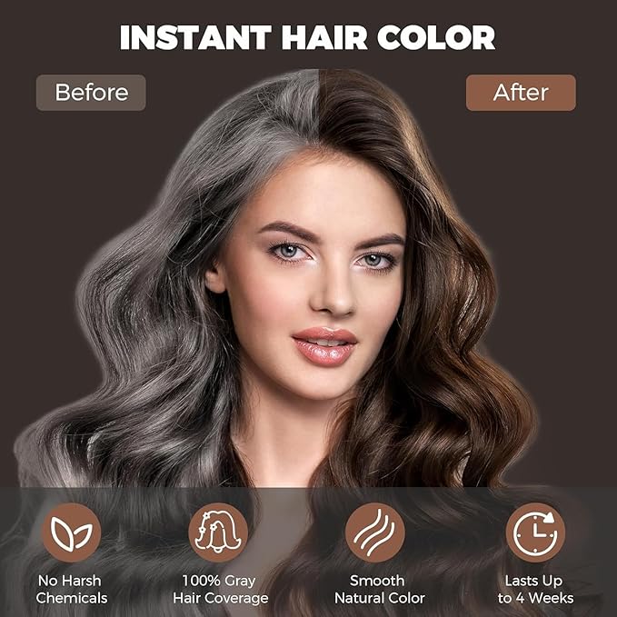 Dark Brown Hair Dye Shampoo 3 IN 1, Hair Color Shampoo for Gray Hair Coverage for Women Men, Herbal Formula with Ammonia-free Ingredients, Lasts up to 30 Days (16.9 Fl Oz)