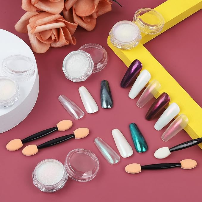 Artdone Chrome Nail Powder Metallic Mirror Effect Pigment Chrome Iridescent Aurora Nail Glitter Mermaid Pearl Glitter Dust Kit for Gel Polish Nail Art Decoration, Resin Craft