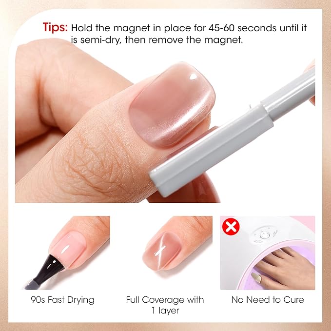 GELLEN Quick Dry Cat Eye Nail Polish Kit, 3 Colors Twilight Graphite Glimmer Magnetic Fingernail Polish, Fast Drying Glitter Nail Lacquer Non Gel with Magnet Tool, DIY Salon Home