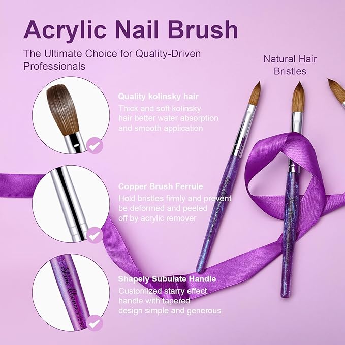 Acrylic Nail Brush Size 20, 100% Pure Kolinsky Nail Brush for Acrylic Application, Professional Nail Extension Manicure Tool Nail Drawing Pen for DIY Home Salon(Purple)