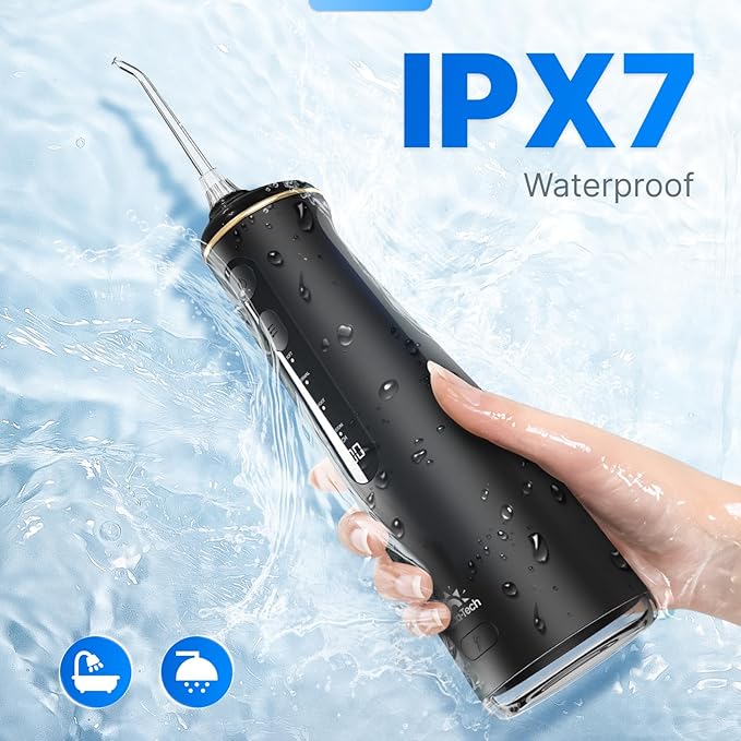 Water Flosser for Teeth, Cordless Oral Irrigator Portable Dental Cleaner Picks with 8 DIY Modes 7 Jets 300ml Tank Braces Flossers Rechargeable (Black)