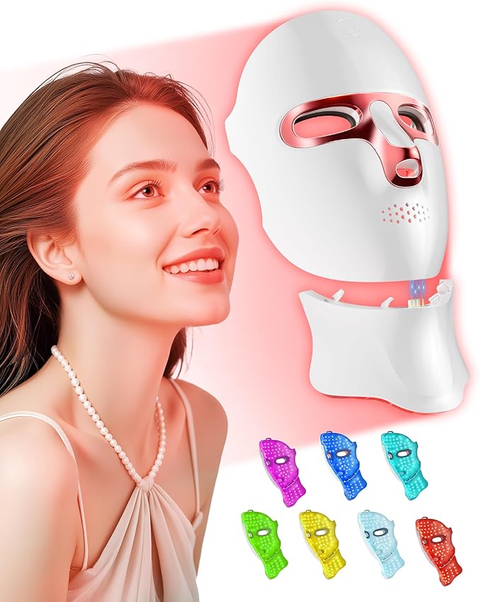 FOLOKE LED Light Therapy Mask Skin Care Mask, LED face & neck Red 630±5nm & NIR 830nm Wavelength,USB C Rechargeable for Home Use Working Travel Yoga (Sakura Pink）