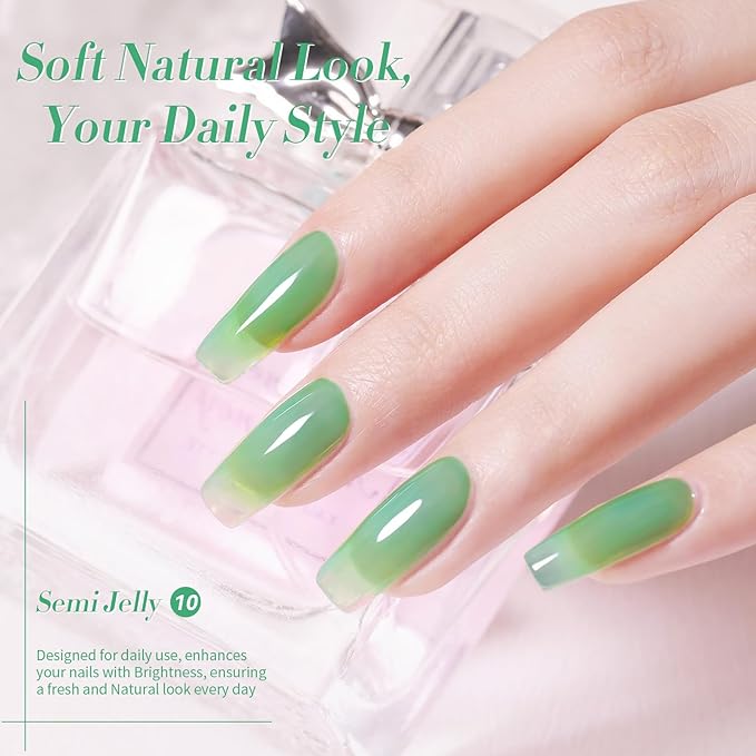 BORN PRETTY Jelly Green Gel Nail Polish Sheer Transparent Translucent Soak Off U V Gel Polish Nail Art DIY Manicure 15ML