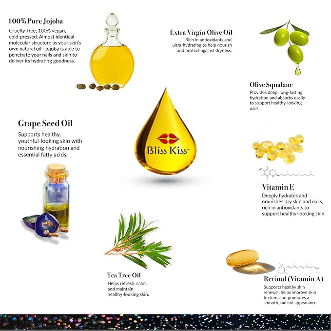 Cuticle Oil Pen for Nails - Nail Strengthener & Growth Oil and Serum for Damaged Nails, Hangnails w/Jojoba cuticle oil—Natural Fragrance - Holographic Glitter Pens 4-Pack